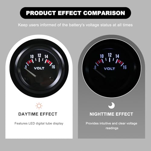 2" 52MM Car Voltage Gauge, DC 12V 8-16V Pointer Voltmeter with Backlight, Universal LED Light Voltage Meter Digital Volt Gauge for Trucks SUVs RVs, Car Accessories