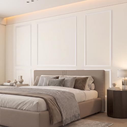 COUKIU Peel and Stick Wall Molding Kit, 6-Frame Pre-Cut Wainscoting Panels, Ready-to-Assemble Self Adhesive Wall Moulding Trim, Paintable Accent Frames for Interior Wall Decor (60" x 48", 60" x 24")