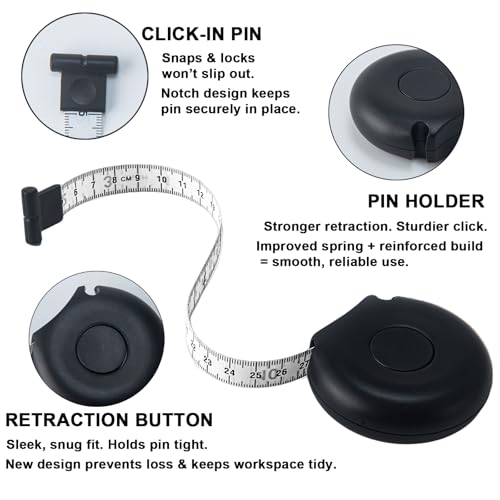 Tape Measure Body Measuring Tape 80inch/205cm Lock Pin Retract Tape Measure for Tailor Fitness Clothes Sewing Handcrafts Weight Loss Body Measurement - color: Black Black White 3 pack