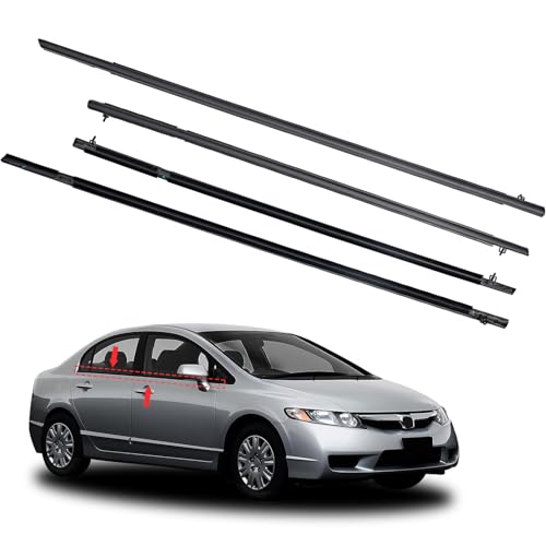 Window Molding Trim for 2006-2011 Honda Civic 4-Door Sedan | 4PCS Black Rubber Weatherstrip Seals, Replaces #72450-SNA-A01, High-rebound Buckle Design, Built-in Metal Layer - size: 2006-2011 Honda Civic