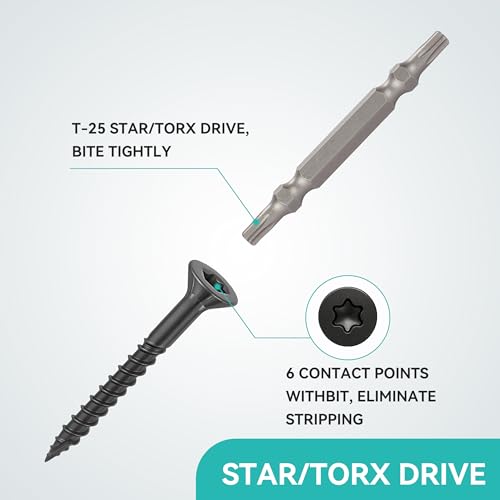 Wood Screws Black #4 × 1-1/4 inch Torx Star Drive Deck Screws Flat Head M3 × 30 Countersunk T10 Self Tapping Thread Cut 200pcs Carbon Steel Galvanized Very Small Size Screw(200PCS/Small Box Black) - color: Black, size: #4×1-1/4