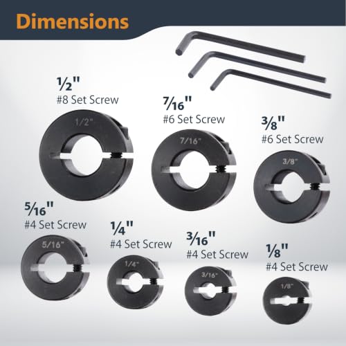 POWERTEC Drill Bit Stop Collar Set, 7 Piece Set Adjustable Drill Bit Depth Stopper with Allen Wrench, Bit Stop with Imperial System Size Markings - 1/8", 3/16", 1/4", 5/16", 3/8", 7/16", 1/2” (71491E) - style: 7PC Imperial Drill Stop Set (1/8"-1/2")
