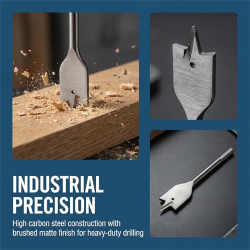 6PCS Spade Drill Bit Set, 3/8" to 1" Paddle Flat Bits Set, Wood Drill Bits with Quick Change Hex Shank, Wood Hole Cutter for Woodworking