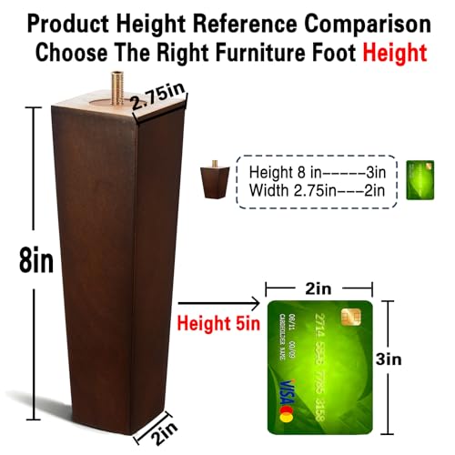 SHANJUE 8 Inch Wood Couch Legs 1500lbs Heavy Duty Square Furniture Feet 4PC - size: 8 inches