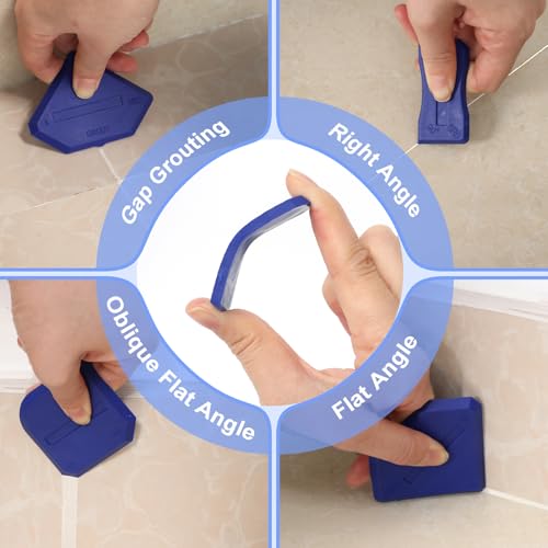 Silicone Caulking Tool Kit, 3 in 1 Caulk Remover, Grout Removal Scraper and Sealant Finishing Tool, Glass Glue Angle Scraper for Floor Window Sink Joints Bathroom Kitchen (Black)