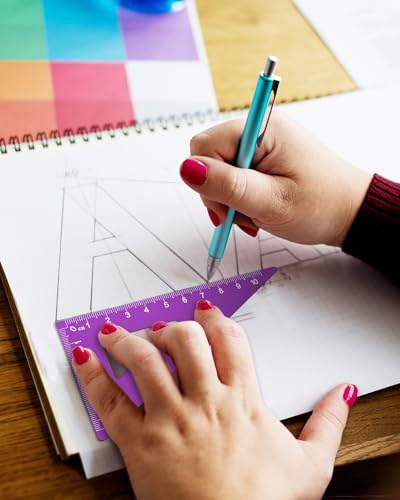Honagu Triangular Ruler Set, 4+1Pieces Aluminum Alloy Ruler, Metal Drafting Ruler, Geometric Protractor for Students, School Office Supplies (Purple, 20cm) - color: Purple