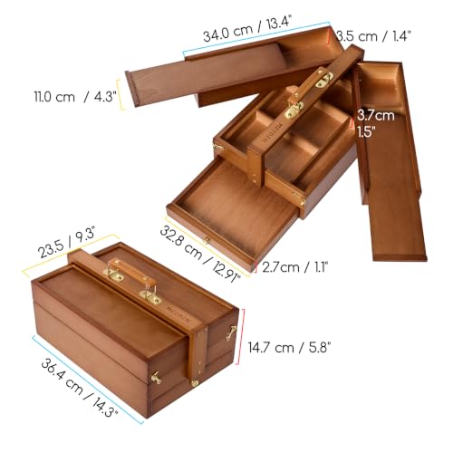 MEEDEN Wooden Tool Storage Box: Portable Beech Wood Art Supplies Organizer - color: Walnut
