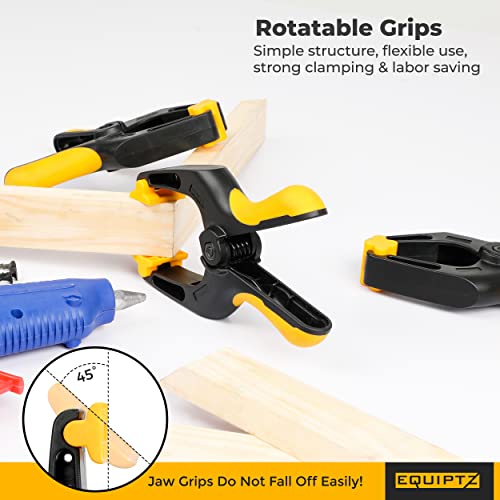 EQUIPTZ 6 inch Spring Clamps Heavy Duty - 4 Pack Large Plastic Clamps for Woodworking, Crafts, Backdrop and Pool Cover with 3 inch Mouth Opening - Rust Free Spring Clips with Non-Detachable Jaw Pads - size: 6" Pack of 4