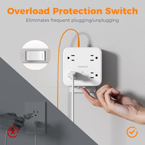TESSAN Wall Surge Protector Outlet Extender with 8 Outlets Wall Charger - color: White, size: 2 USB-A+1 USB-C