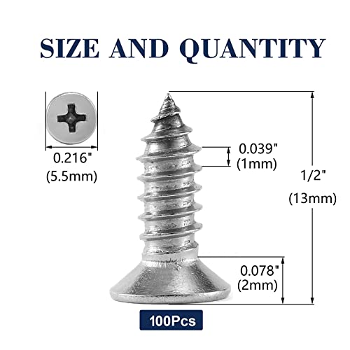 #4 x 1/2" Wood Screw 100Pcs 18-8 (304) Stainless Steel Screws Flat Head Phillips Fast Self Tapping Drywall Screws by SG TZH - size: #4 x 1/2"