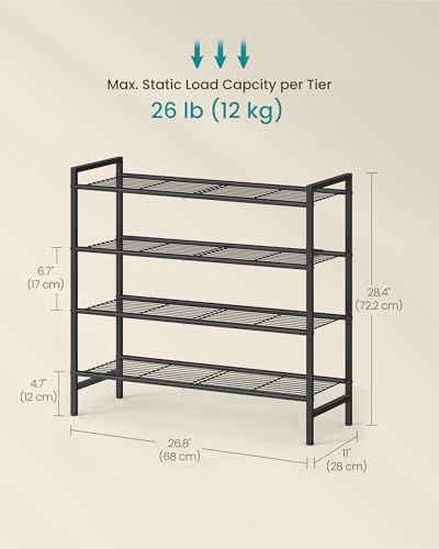 SONGMICS 4-Tier Metal Shoe Rack, Vertical Shelf, Holds up to 20 Pairs - color: Black, size: 4 Tiers (11"D x 26.8"W)