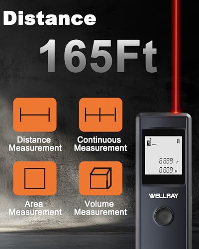 Laser Measuring Tool, 165FT/50M Laser Measure Tool with 1/8" Accuracy, IP54 Laser Distance Meters with Ft+in/FT/in/M for Area/Volume, Laser Measurement Tool for DIY Indoor, 2 AAA Batteries