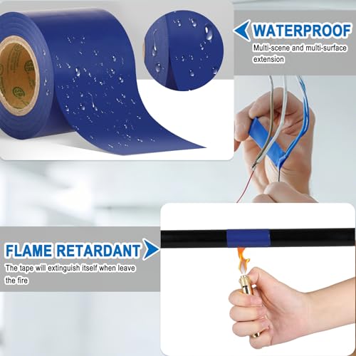 Electrical Tape Blue, 2 in X 33FT, UL Approved Industrial Grade Waterproof High Temperature Electrical Tape, Multipurpose Insulating Wire Wrapping (2 Packs) - color: Blue