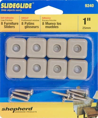Shepherd Hardware 9240 1-Inch Square Adhesive, Slide Glide Furniture Sliders, 8-Pack, Tan