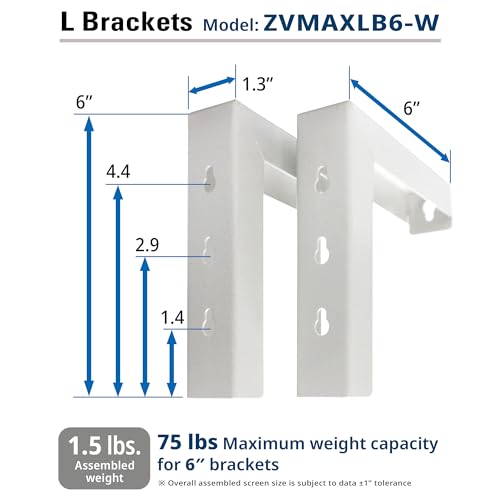 Elite Screens 6" White Projector Screen L-Brackets, Single Metal Welded Construction, Wall or Ceiling Mount - Includes Hooks and Hardware, Model: ZVMAXLB6-W