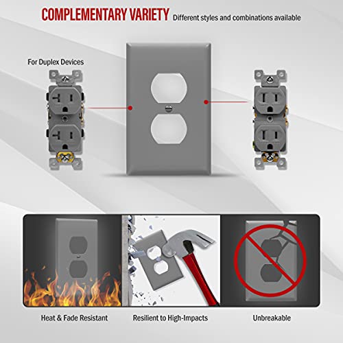 ENERLITES 10 Pack Mid-Size Duplex Outlet Covers Wall Plate, Gray - color: Gray, size: Mid-Size