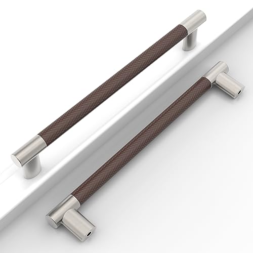 Brown & Nickel Knurled Cabinet Handles Kitchen Pulls 7 Inch 10 Pack - color: Brown and Nickel, size: 7" Hole Center