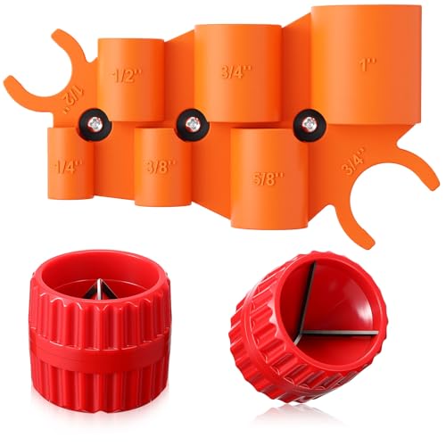 Relaxweex 3 Pcs Pipe Deburring Tool Set, 1/4'' to 1'' Depth Gauge and 2 Pcs 1/8'' to 1-5/8'' Inner Outer Reamer for PEX PVC CPV Copper Tubing Plumbing Chamfer Tools for Push to Connect Fittings