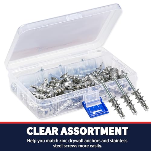 Drywall Anchors and Screws Kit, 100 Pcs Self Drilling Drywall Anchors, 50 Pcs Zinc Sheetrock Anchors and 50 Pcs #8 x 1-1/4" Metal Screws, Heavy Duty Wall Anchors, 75 Lbs Hanging Mounting - size: #8 x 1-1/4"