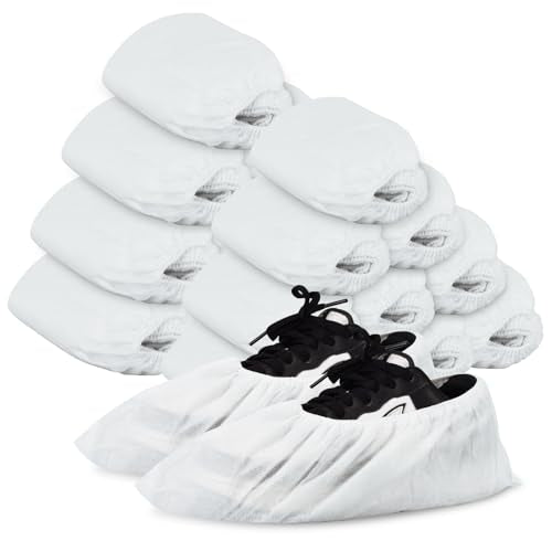 Shoe Covers Disposable 200Pack(100Pairs) Thicker White Shoe Booties Cover Non Slip for Home Floors Carpet Indoor,fits up to US Women 14.5 and Men 13.5 - size: Large-Plus