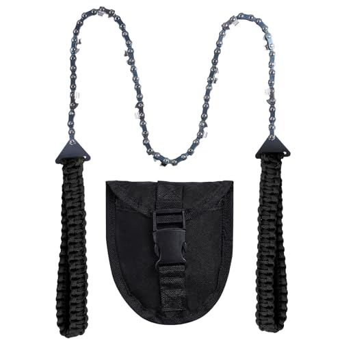 Sucrain Pocket Chainsaw with Paracord Handle, Folding Chain Hand Saw, Emergency Outdoor Survival Gear for Camping, Hunting, Hiking, Cutting Wood & Tree (Black paracord, 11 Teech, 24''Long) - style: Black paracord, 11 Teeth, 24'' Long
