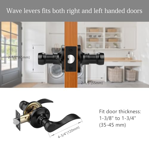 NCL 6 Pack Black Door Handle Interior, Wave Door Lever Door Knob for Hall - size: 6-Hall