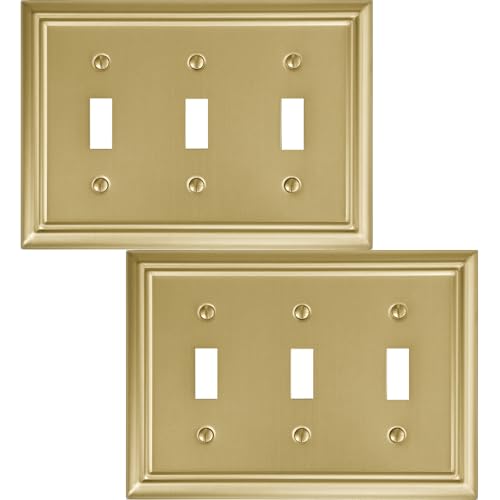 OKAWYC Triple Toggle Light Switch Cover Adler Metal Wall Plate, 2-Pack Brushed Brass 3 Gang, for Light Switch Cover Decorative Wallplate, Durable - size: 3 Toggle
