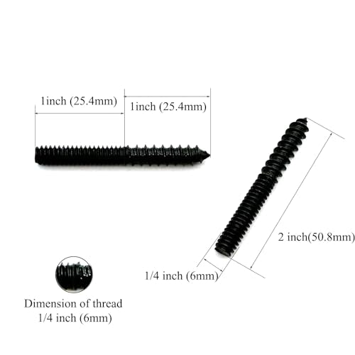 12 Pack 1/4-20 x 2 Inch Black Hanger Bolts 1/4-20" Double Headed Bolts 1/4 Wood Dowel Screw Self-Tapping Screw Hanger Bolts for Furniture Screws Double Screw Threaded Rods Bolt 50mm Length - size: Black 1/4-20"x2"-12PCS