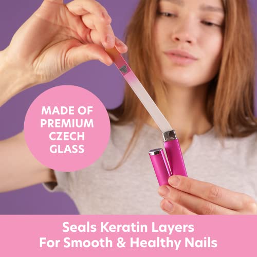 Bona Fide Beauty Czech Glass Fine Grit Nail File with Case, Gold Magenta | Genuine Bohemian Czech glass nail file for natural nails, gentle keratin sealing nail filer, includes protective case - color: Gold Magenta