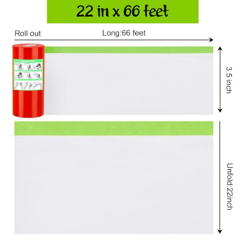 Pre-Taped Masking Film with Dispenser - 22" x 66' Painters Plastic - color: 1 Dispenser 2 Refill 22" x 66'