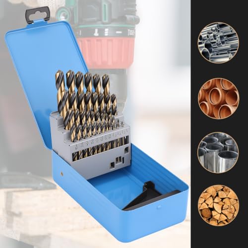 29Pcs(1/16"-1/2") Cobalt Drill Bit Set with Black and Gold Finish - size: 29pcs Black-Gold, 1/16"-1/2"