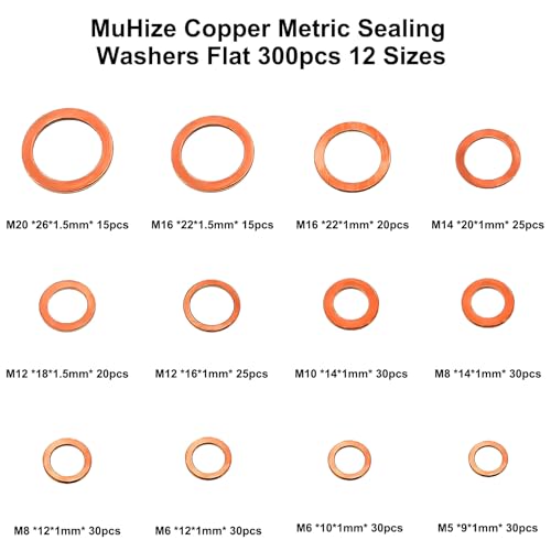 MuHize Copper Washers Kit 300PCS 12 Sizes