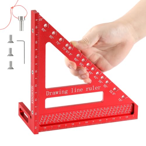 3D Multi-Angle Measuring Ruler,Large 8.42" x7.67"Carpenter Ruler, Precision Woodworking Tools 15-90 Degree Versatile Ruler with Angle Pin for Woodworking,Engineering and Construction - color: Red