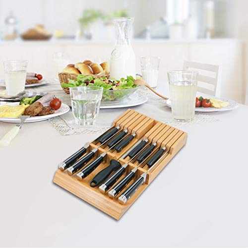 Utoplike In-Drawer Knife Block Bamboo Drawer Organizer, 12 Knives Holder - color: Natural, size: 12 Holder