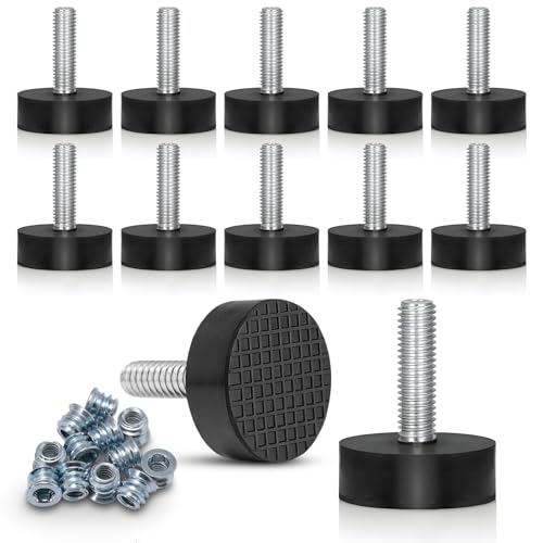 12PK Rubber M6 Leveling Feet, Adjustable Levelers with Inserts - size: Metric M6 thread