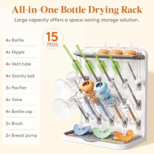 Lifewit Large Baby Bottle Drying Rack 15 Hooks, Newborn Essentials Must Haves, Bottle Storage Organizer for Countertop, Cabinet, Rack Dryer Holder for Pacifiers, Pump Parts, Baby Stuff (Pack of 2) - size: Large-15 Hooks (Pack of 2)