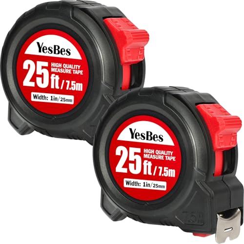 2 Pack Tape Measure 25 ft, Easy Read Retractable Measuring Tape 1-Inch Wide, Great for House Construction and Carpenter - color: 2 Pack