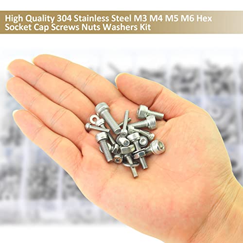 814 Pieces Socket Head Cap Screws Nuts Washers Kit, Kindroufly M3 M4 M5 M6 Screw Assortment Kit, Metric Screw Set, Bolts and Nuts, Machine Screws, 304 Stainless Steel, Fully Machine Thread - size: M3/M4/M5/M6, style: Socket Head