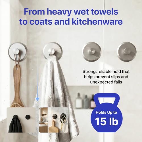 HOME SO Suction Cup Hooks for Shower & Bathroom Towel 4-Pack Brushed Nickel - color: Brushed Nickel, size: 4 Pack