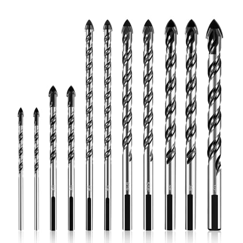 amoolo Masonry Drill Bits Set?11 Piece?,Premium Concrete Drill Bit Set for Tile, Brick, Cement, Concrete, Glass, Plastic, CINDERBLOCK, Wood etc - size: 1/8"-1/2"(11pcs)
