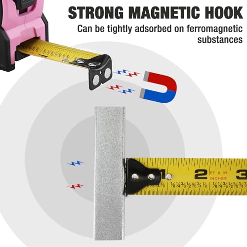 WORKPRO 25FT Pink Tape Measure, 1/8 Fractions Easy Read Measuring Tape - color: Pink, size: 25FT