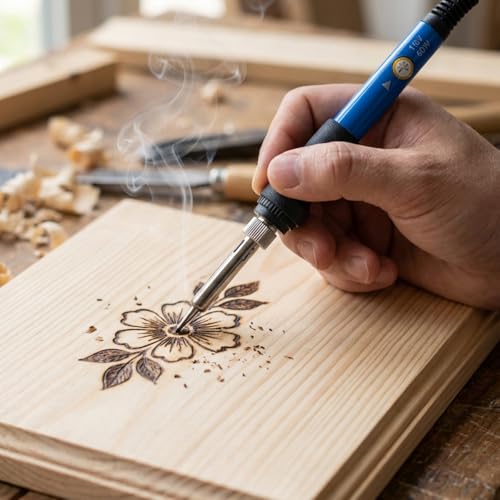 Wood Burning Kit, 32PCS Wood Burning Tool – Adjustable Temperature Soldering Iron Tool for DIY, Wood Carving, Embossing, and Craft Projects – Wood Burner Pen Set for Adults and Beginners - color: Blue