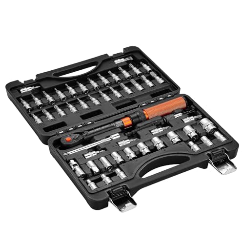 VEVOR 50Pcs Torque Wrench Set, 1/4 Inch Drive, 20-240IN.LB(2.3-27.1Nm), 72-Tooth Inch Pound Click Torque Wrench with Bit Sockets, Adapters, for MTB, E-Bike, Motorcycle - size: 1/4" 50 PCS