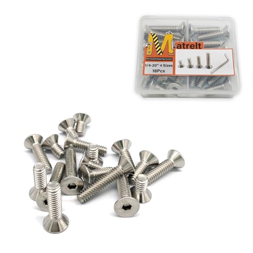 18pcs 1/4-20 4 Sizes Countersunk Head Screws, Flat Socket Head Cap Screws Assortment Kit with Allen Keys, 304 Stainless Steel Socket Cap Bolts Flat Countersunk Head Machine Screws - size: 304-4Size-1/4-18P