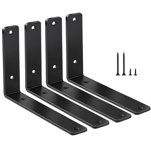 4 Pack - L 8" x H 6" x W1.5, 5mm Thick Black L Shelf Bracket, Iron Shelf Brackets, Metal Shelf Brackets, Floating Shelf, Shelf Supports with Screws - size: 8''x6'', style: Black 4 Pack