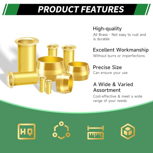 460pcs Brass Compression Sleeves Ferrules Inserts Fittings Kit - color: 460PCS Brass Compression Sleeves Ferrules Inserts