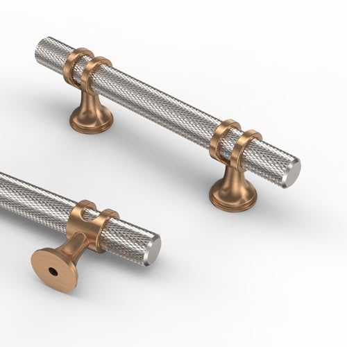 Asidrama 10 Pack 3 Inch(76mm) Knurled Satin Nickel and Champagne Bronze Kitchen Cabinet Handles, Cabinet Pulls Kitchen Cabinet Hardware Cupboard Handles Drawer Pulls - color: Nickel-Champagne Bronze, size: 3" Hole Center, style: 10 Pack