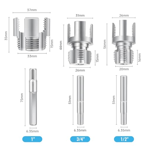 5 pcs Integrated Internal & External Pipe Threading Tool Kit with 1/2" 3/4" 1" Dies, Broken Bolt/Stripped Screw Extractor, 40Cr Steel Portable Set with Case for Plumbing, Electric Drill Compatible