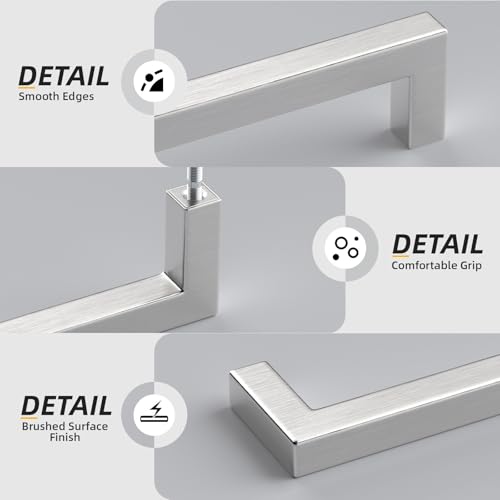 Goldenwarm Brushed Nickel Cabinet Pulls 20 Pack 6-1/4 Inch, Square Drawer Handles, Stainless Steel, Screws Included, Silver Kitchen Hardware for Cupboard Closet Furniture Upgrade - size: 6-1/4In(160MM) Hole Centers