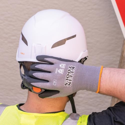 KLEIN TOOLS 60583 Work Gloves, Knit Dipped Cut Resistant ANSI A2 Nitrile Coated Gloves, HPPE Fabric, Touchscreen Capable, Small, 2-Pair - size: Small